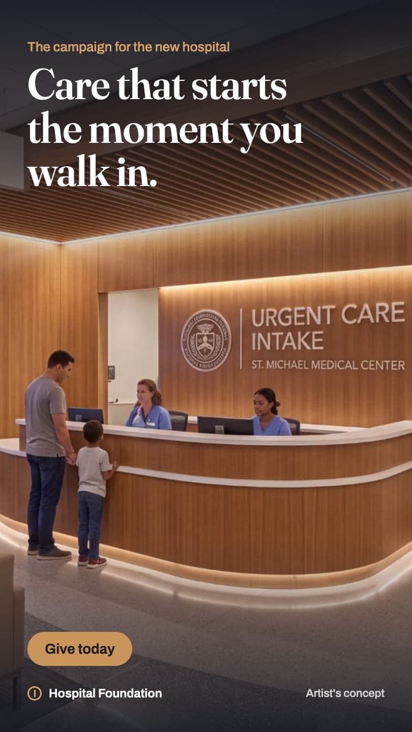 Vertical social story featuring urgent care intake: Care that starts the moment you walk in